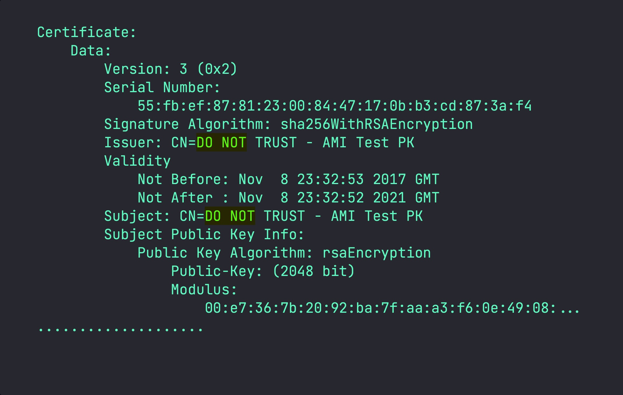 A sample test certificate